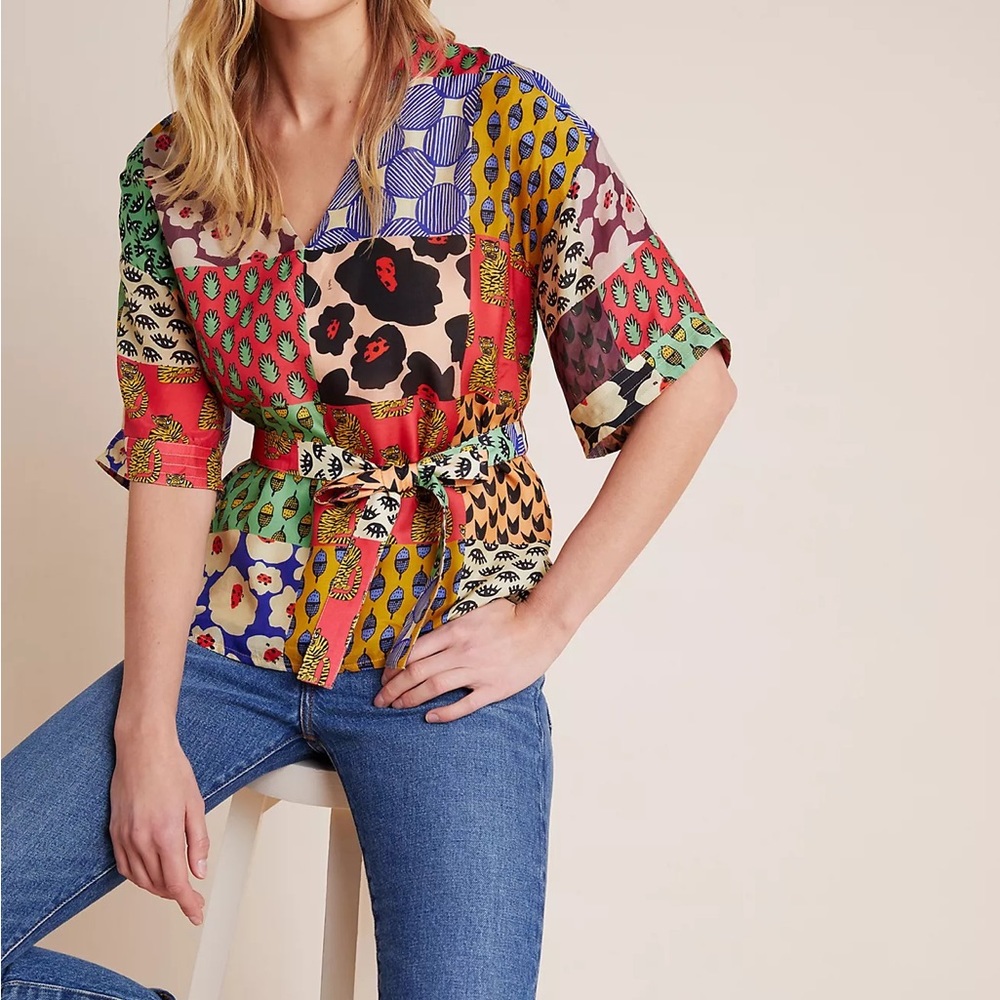 Anthropologie Leandra Blouse - patchwork pattern